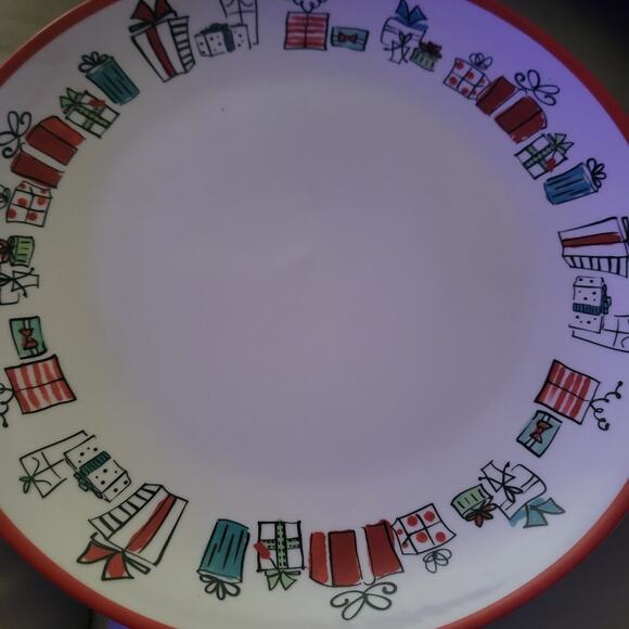 American Atelier Christmas Dinner Plates – Porcelain, 10.5",White Red Rim Set 2 - Picture 8 of 9